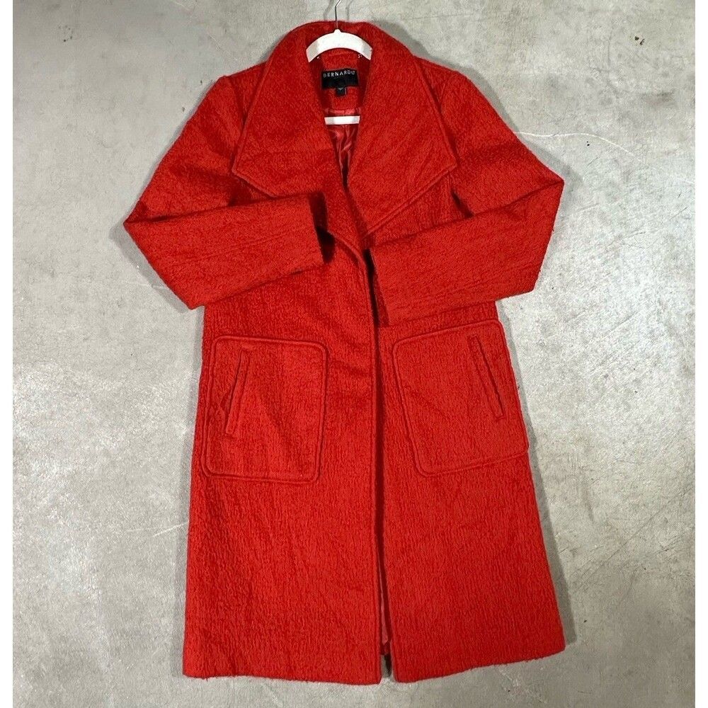 Bernardo Boucle Long Coat Double-Breasted Womens Size Medium Burnt Orange Red